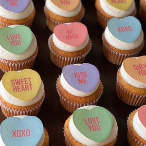 Conversation Hearts Happy Valentine's Day Cupcake Cookie Toppers Edible Images Icing Sheets