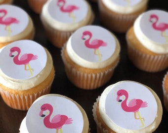Décorations pour biscuits cupcake flamant rose avec images comestibles Feuilles de glaçage