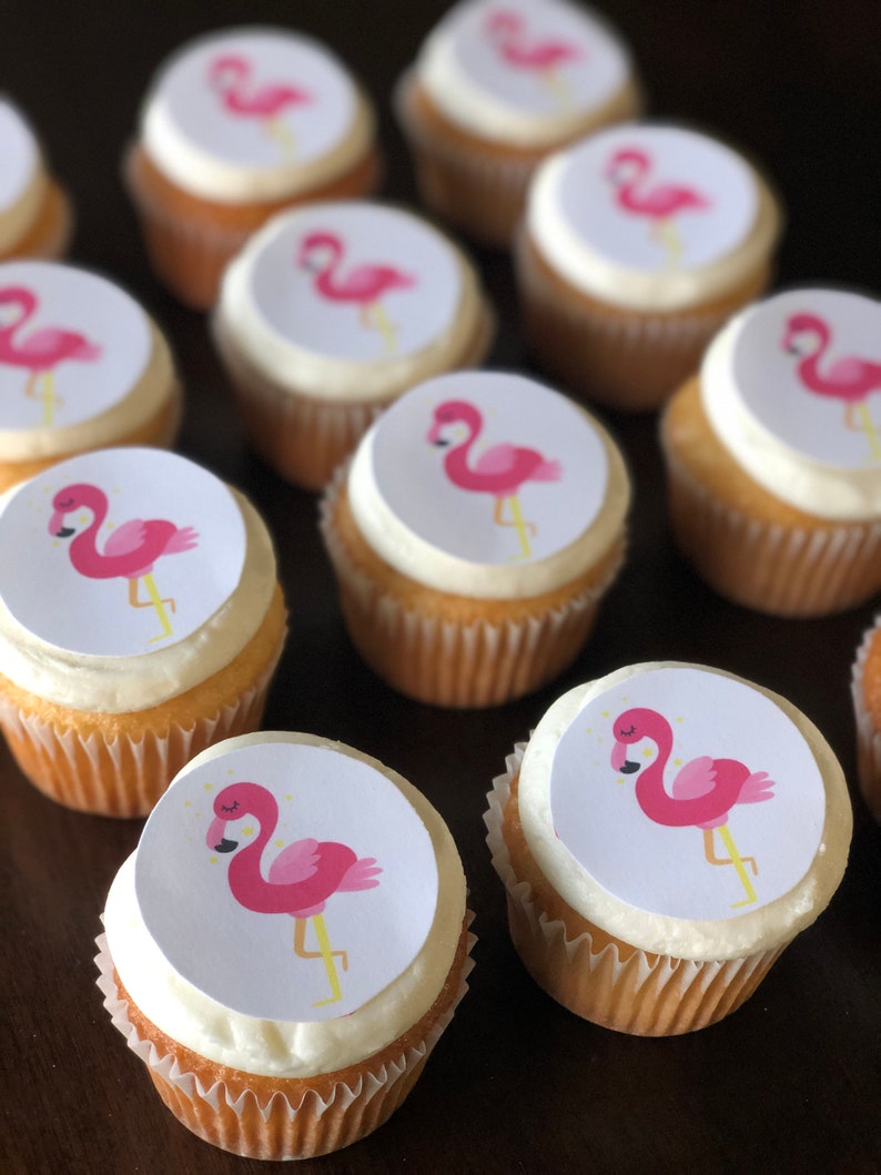 Pink Flamingo Cupcake Cookie Toppers Edible Images Icing Sheets 画像 1