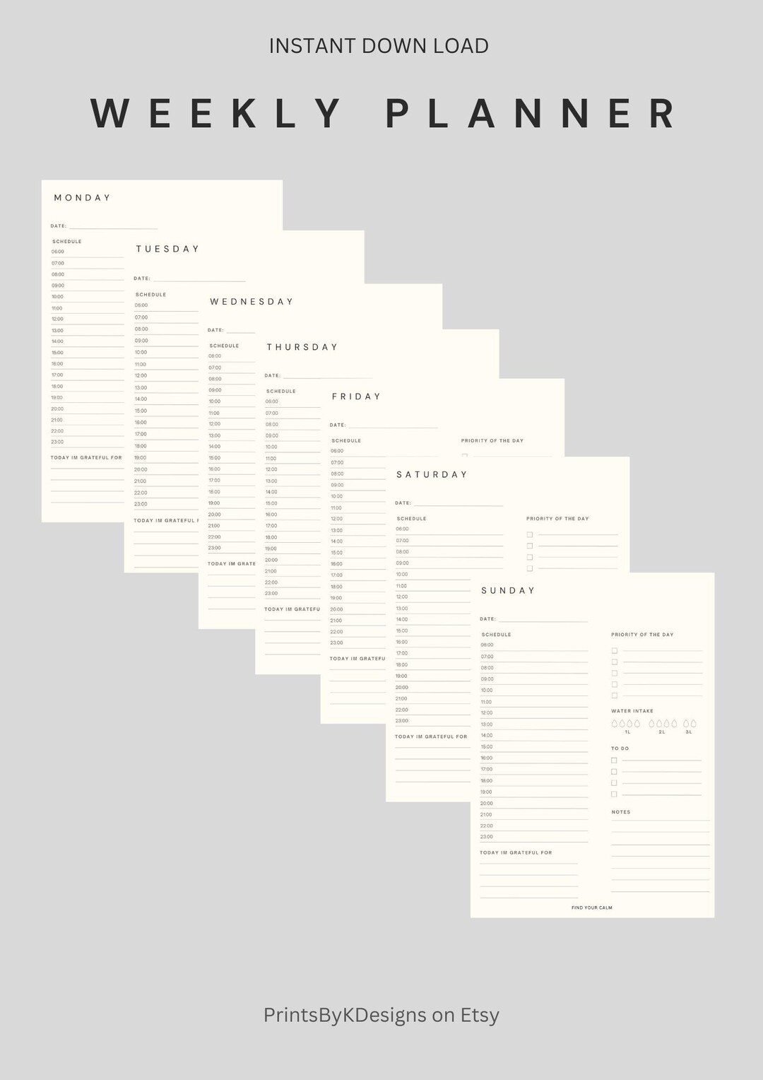 Minimalist Weekly Planner Printable: A4 A5 PDF (digital Download) - Etsy