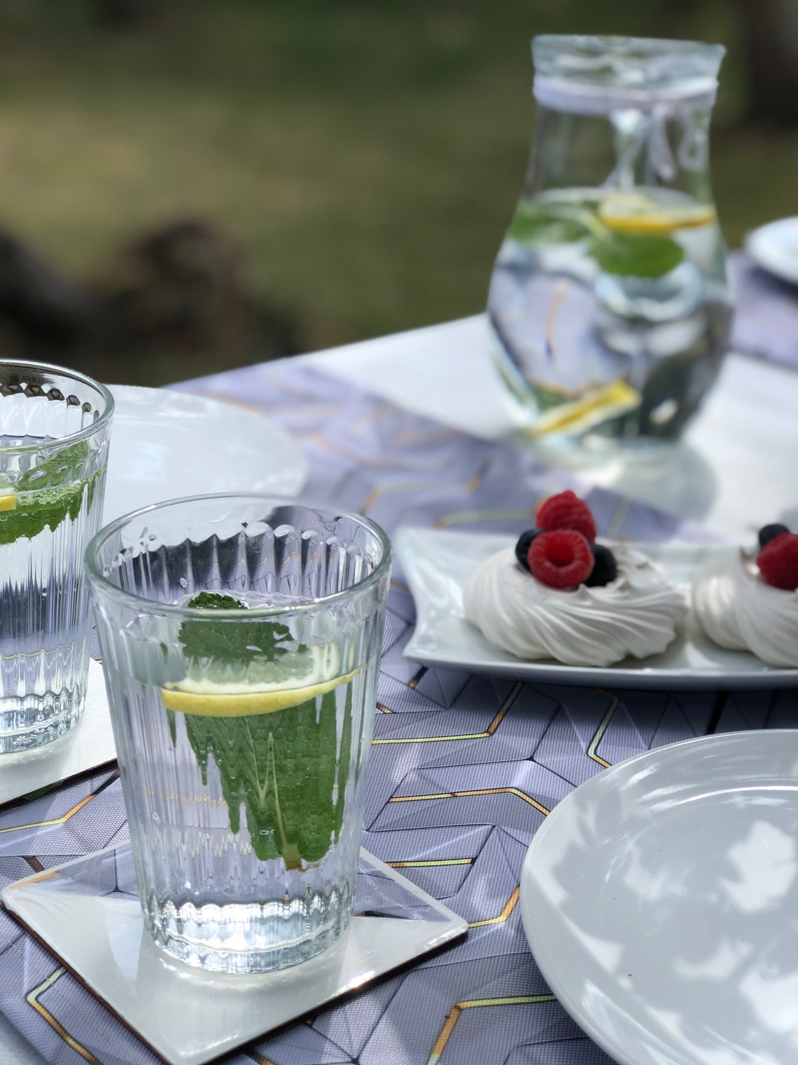 Waterproof Table Runner Geometric Pattern Outdoor and Indoor Etsy