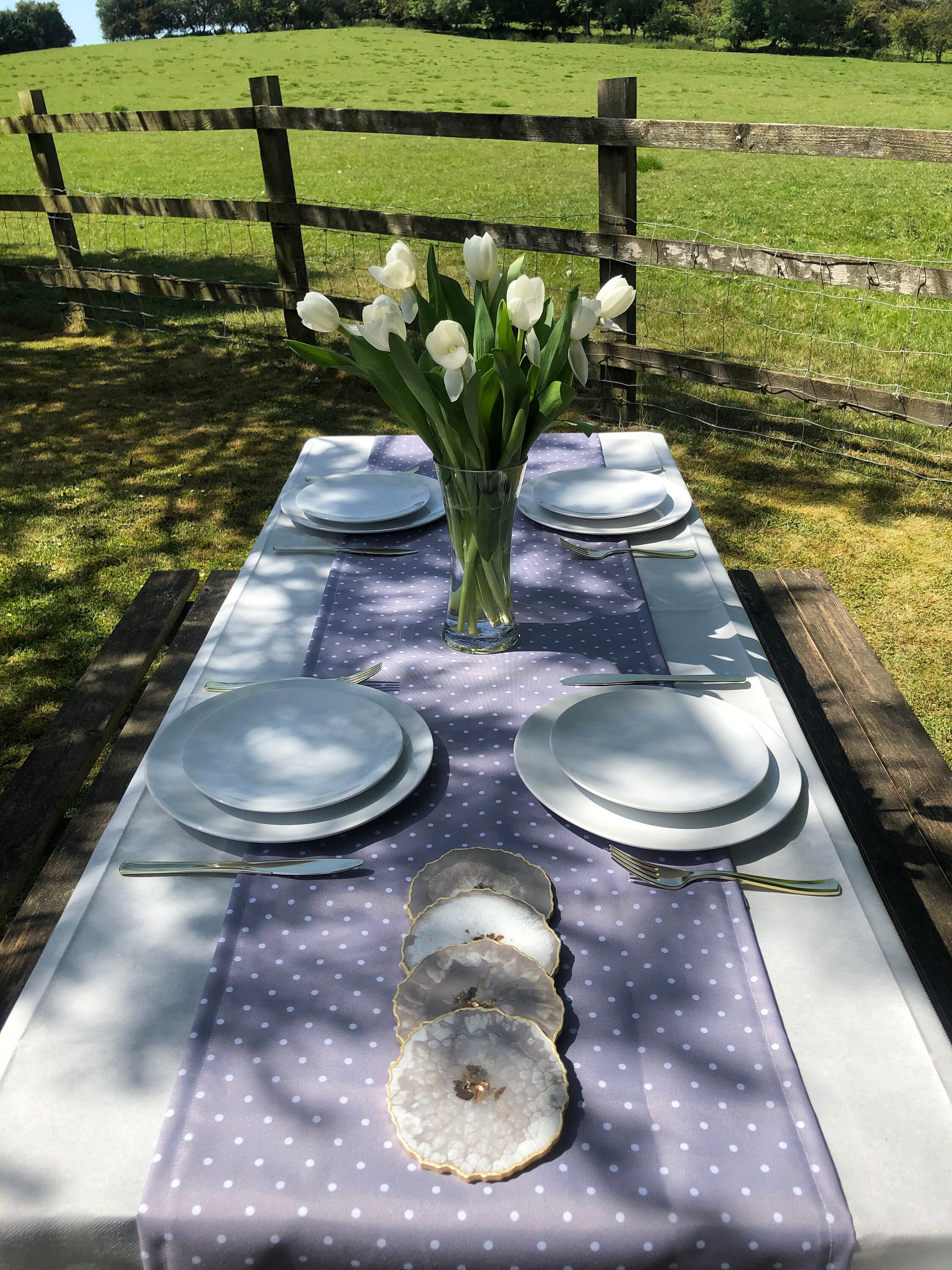 Waterproof Table Runner Grey Polka Dot Outdoor and Indoor Etsy