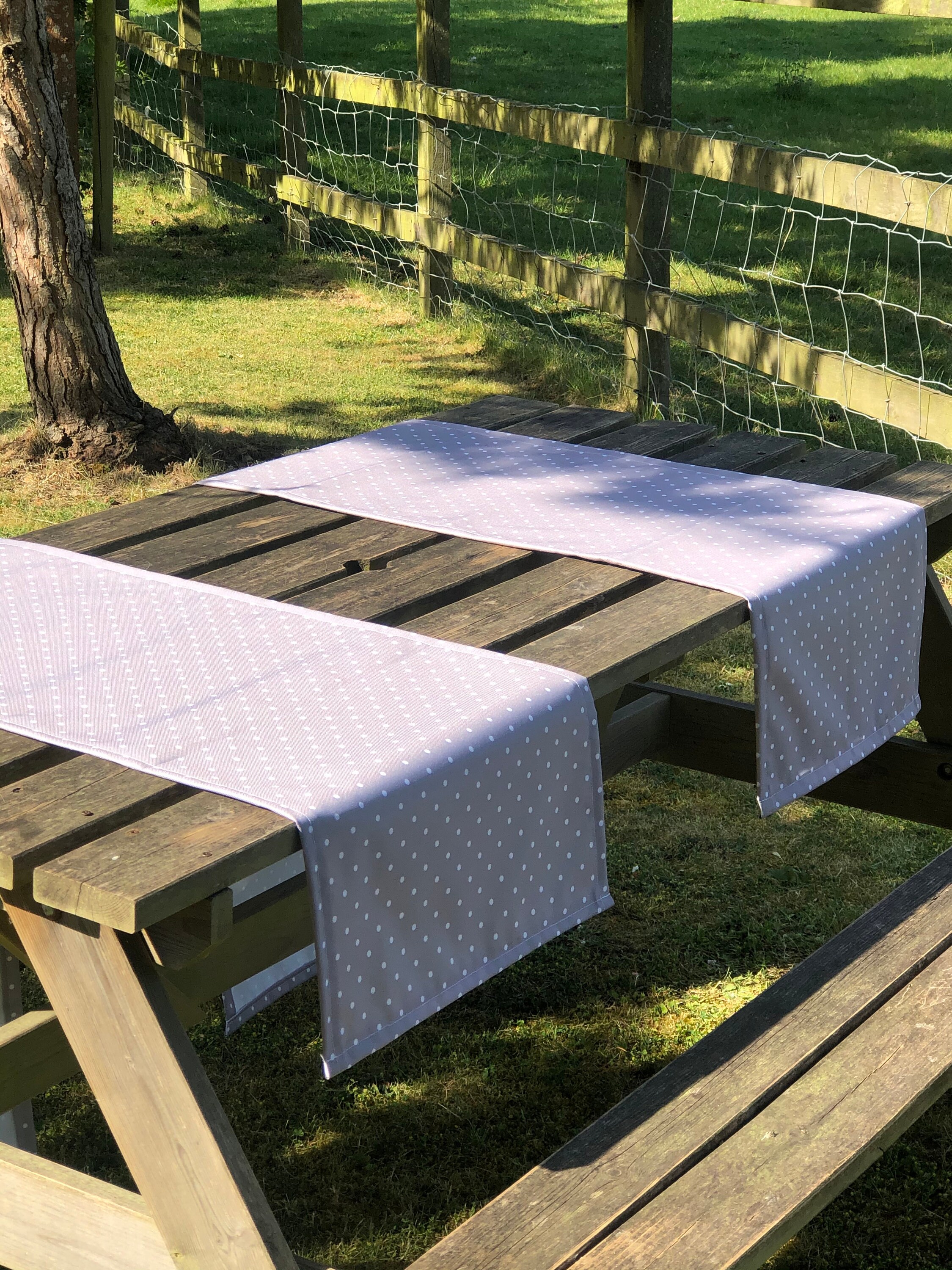 Waterproof Table Runner Grey Polka Dot Outdoor and Indoor Etsy