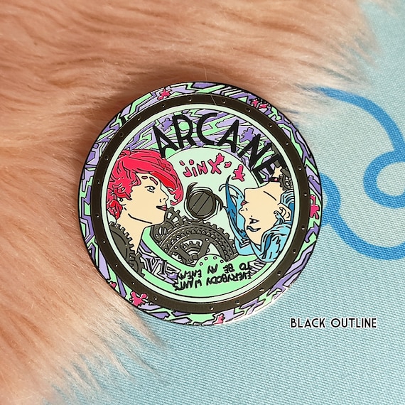 ARCANE Enamel Pin: Jinx and Vi - Netflix Series  Arcane Vinyl customizable set accessories - Gold/Black outline League of Legends