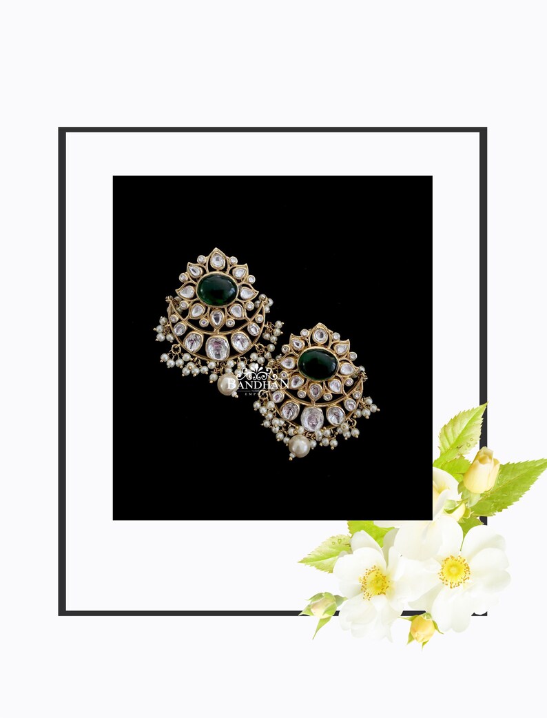 Latest Polki jewelry Anavarnabyjaya Pure Silver Polki Studs Bandhanemporio
