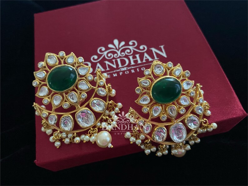 Latest Polki jewelry Anavarnabyjaya Pure Silver Polki Studs Bandhanemporio
