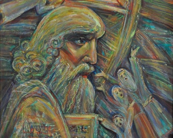 Painting by a Ukrainian artist. MOSES. Original (2015). 59x61 cm (23.23x24.0 in), with frame: 66x67 ( 25.98x26.38in.). IHOR KHOYNYAK (1956)