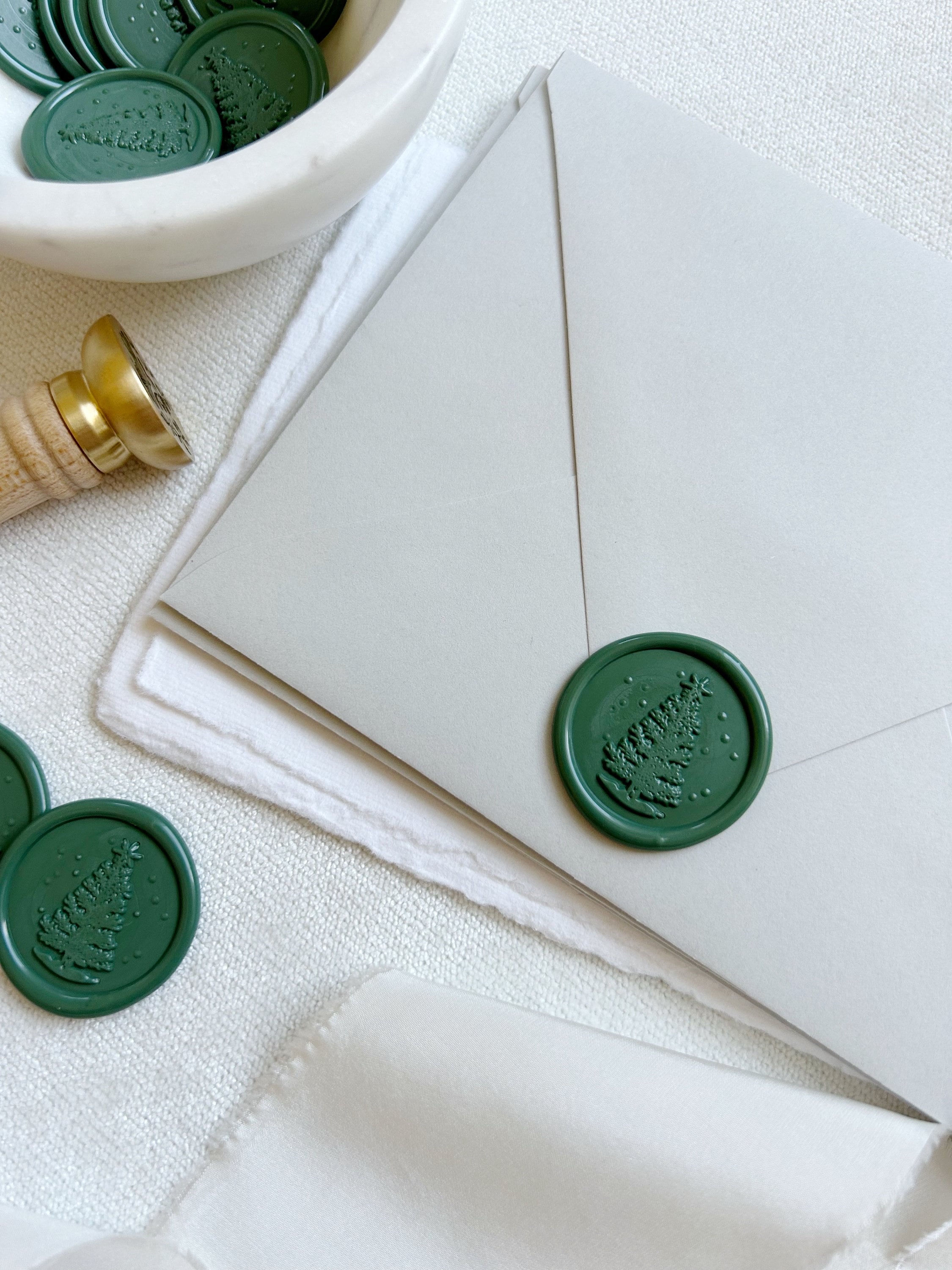Christmas Tree Wax Seal Stickers: Handmade Holiday Card Embellishments