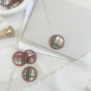 Kerst geruite lakzegel - lakzegel kerstkaart - lakzegel kerstkaart - traditionele kerst - zelfklevende lakzegel - lakzegelsticker