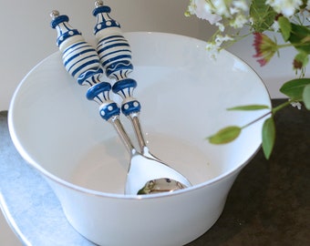 Hand Painted Blue and White Serving Spoons