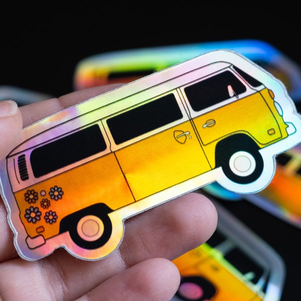 VW Bus Sticker | Holographic | Hippie - Bright - Cute Mustard Van Sticker