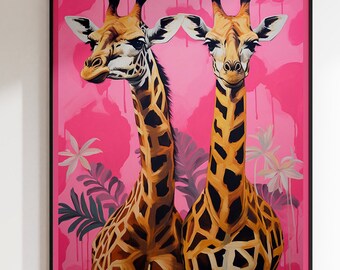 Rosa Giraffe Wand Kunst Druck Eklektisches Wand-Kunst für Airbnb Dekor Rosa Pop Giraffe Wandbild für Wohnzimmer Dekor Süßer rosa Giraffen-Kunstdruck