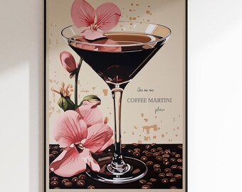 Café Martini bebida arte impresión para Airbnb sala de estar arte decoración amantes del café arte de pared para bar arte impresión Wallart café Martini sala de estar