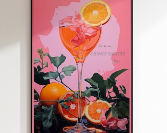 Orange Martini Drink Art Print para Airbnb LivingRoom Art Decor Single Print Wall-Art para Bar Art Print Wallart Orange Martini LivingroomArt