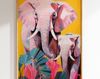 Elefant Wand Kunst Eklektische Wandkunst AnimalWildlife Wanddekor für Wohnzimmer Wildtiere WallArt für Airbnb Wandkunst für Eingangsbereich Dekor