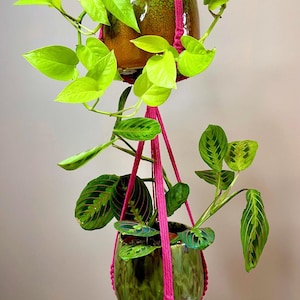 Macrame Double Plant Hanger No Tassel – 38in Boho Cotton Decor, Indoor Pot Holder
