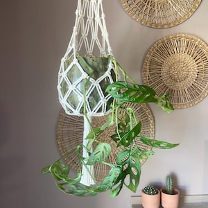 Macrame Plant Hanger: Boho Recycled Cotton Planter, 30" Length, UK Handmade