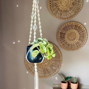 Disco Ball Macrame Plant Hanger, 100% Recycled Cotton, Boho Indoor Decor, 40” Pot Holder