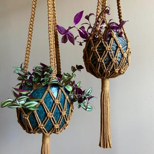 XL Net Macrame Plant Hanger, 41” Recycled Cotton Boho Decor, Indoor Hanging Planter