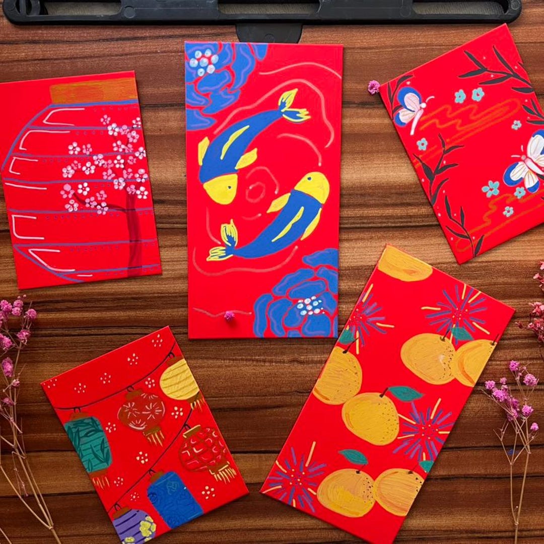 Hand-drawn Red Packets (5 Original Designs) - Etsy