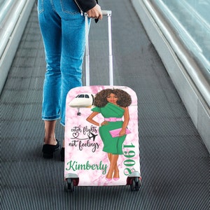 PERSONALIZED Catch Flights not Feelings Luggage Cover, Black Girl, African American, Suitcase Cover, Luggage Protector, Boss Chic, KeeNicole