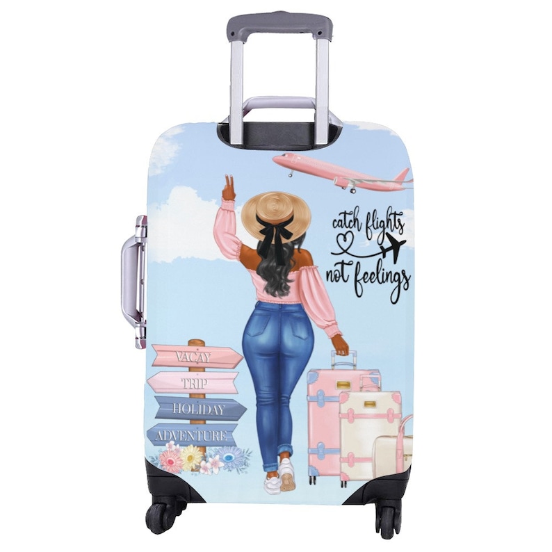 Travel Girl Luggage Cover, Black Girl, African American, Black Woman, Luggage Protector, Boss Chic, Suit Case Covers, Personalized, Flights image 3