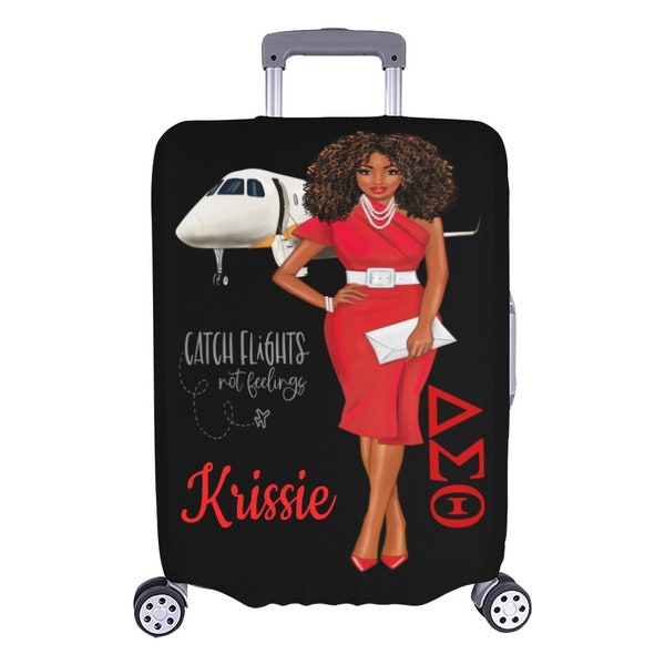 Personalized Red and White Luggage Cover, Black Girl, African American, Black Woman, Luggage Protector, Boss Chic