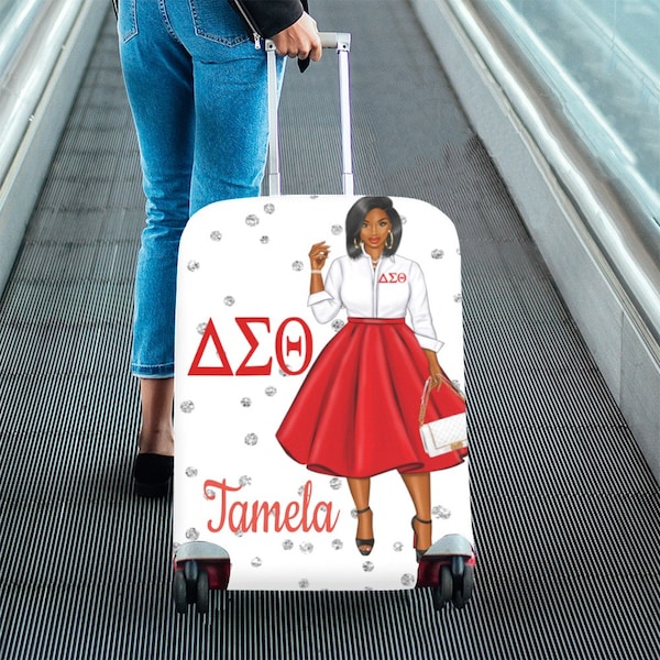 Personalized Red and White Luggage Cover, Black Girl, African American, Black Woman, Luggage Protector, Boss Chic