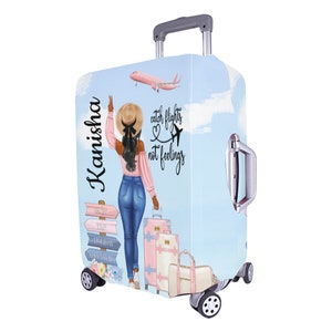 Travel Girl Luggage Cover, Black Girl, African American, Black Woman, Luggage Protector, Boss Chic, Suit Case Covers, Personalized, Flights image 6