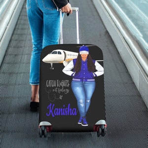 Personalized Luggage Cover, Black Girl, African American, Black Woman, Luggage Protector, Boss Chic