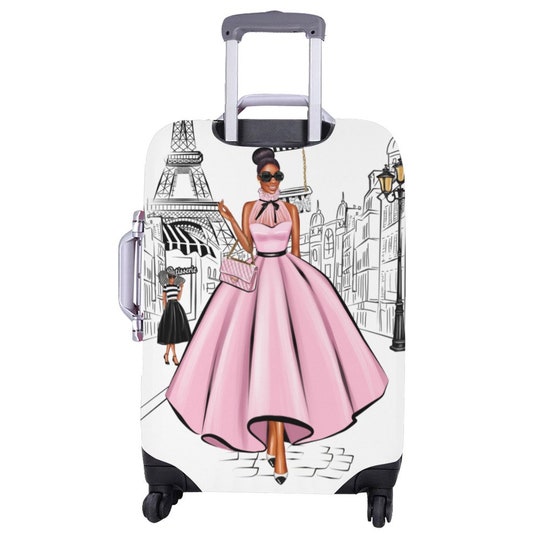 Disover Pink Paris Girl Luggage Cover