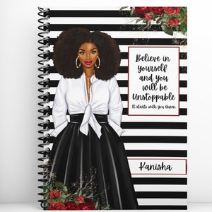 Personalized Believe in Yourself Notebook, Boss Chic, African American Women Journal, Affirmation, Black Girl Journal, Woman, Fashion