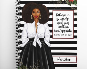 Personalized Believe in Yourself Notebook, Boss Chic, African American Women Journal, Affirmation, Black Girl Journal, Woman, Fashion