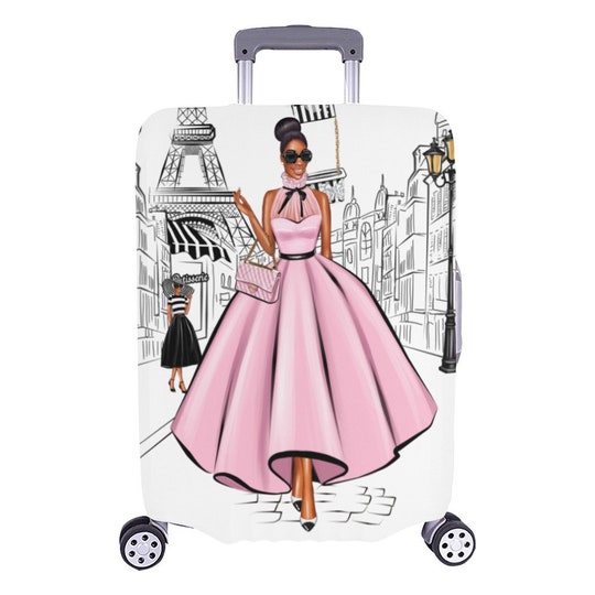 Disover Pink Paris Girl Luggage Cover