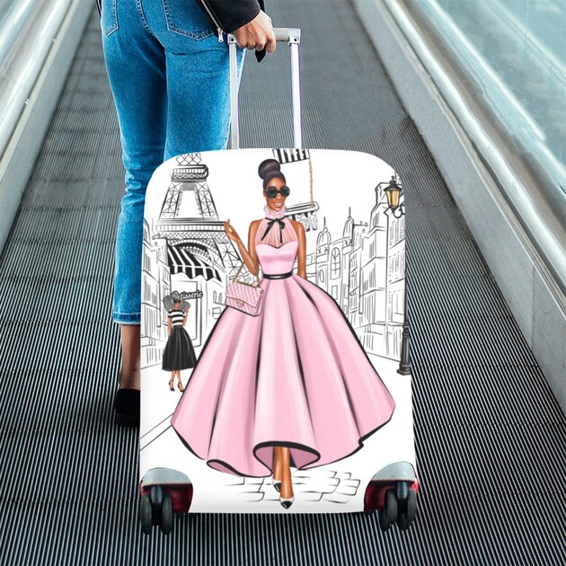 Pink Paris Girl Luggage Cover
