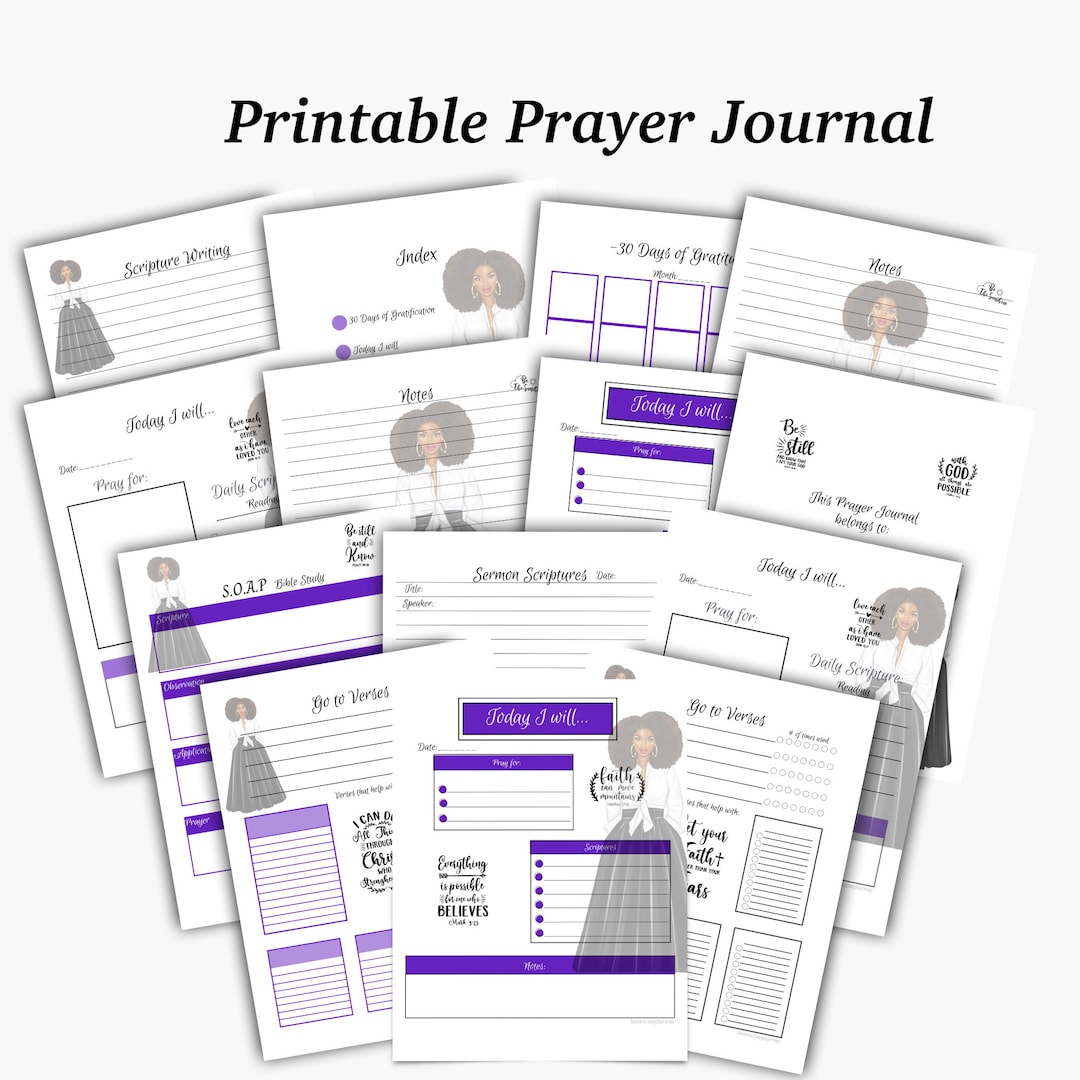 PRINTABLE Prayer Journal Inserts, Journal, Bible Study, Black Woman ...