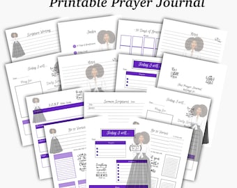 PRINTABLE Prayer Journal Inserts, Journal, Bible Study, Black Woman Journal, Women Journal, Church Notes, Women Prayer, Gratitude Journal