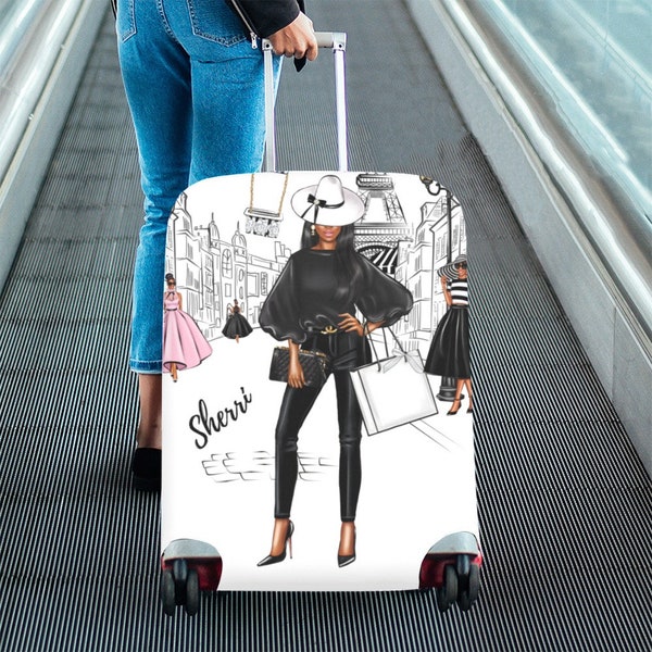 Black Paris Diva Luggage Cover, Black Girl, African American, Black Woman, Luggage Protector, Boss Chic