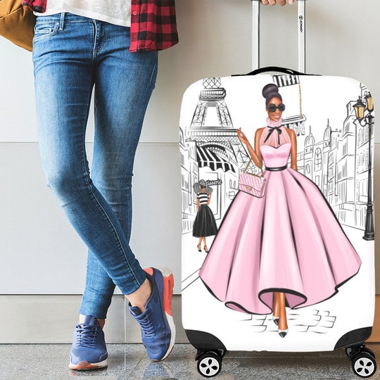 Disover Pink Paris Girl Luggage Cover