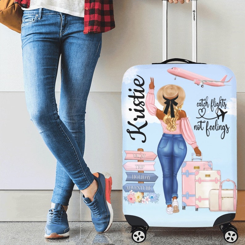 Travel Girl Luggage Cover, Black Girl, African American, Black Woman, Luggage Protector, Boss Chic, Suit Case Covers, Personalized, Flights image 8