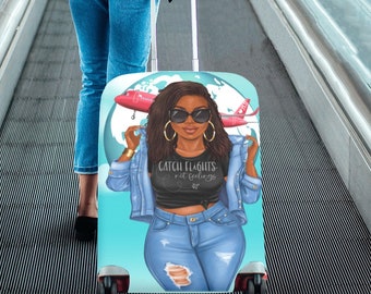 Catch Flights not Feelings Luggage Cover, Black Girl, African American, Black Woman, Luggage Protector, KeeNicole Planner Suit Case Cover