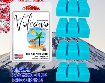 Soy Wax Melts | Made in USA | Plant-Based Soy Wax | Cozy Bleu Volcano High-Intensity | 4 Packs | Wax Melts for Wax Warmer FREE SHIPPING