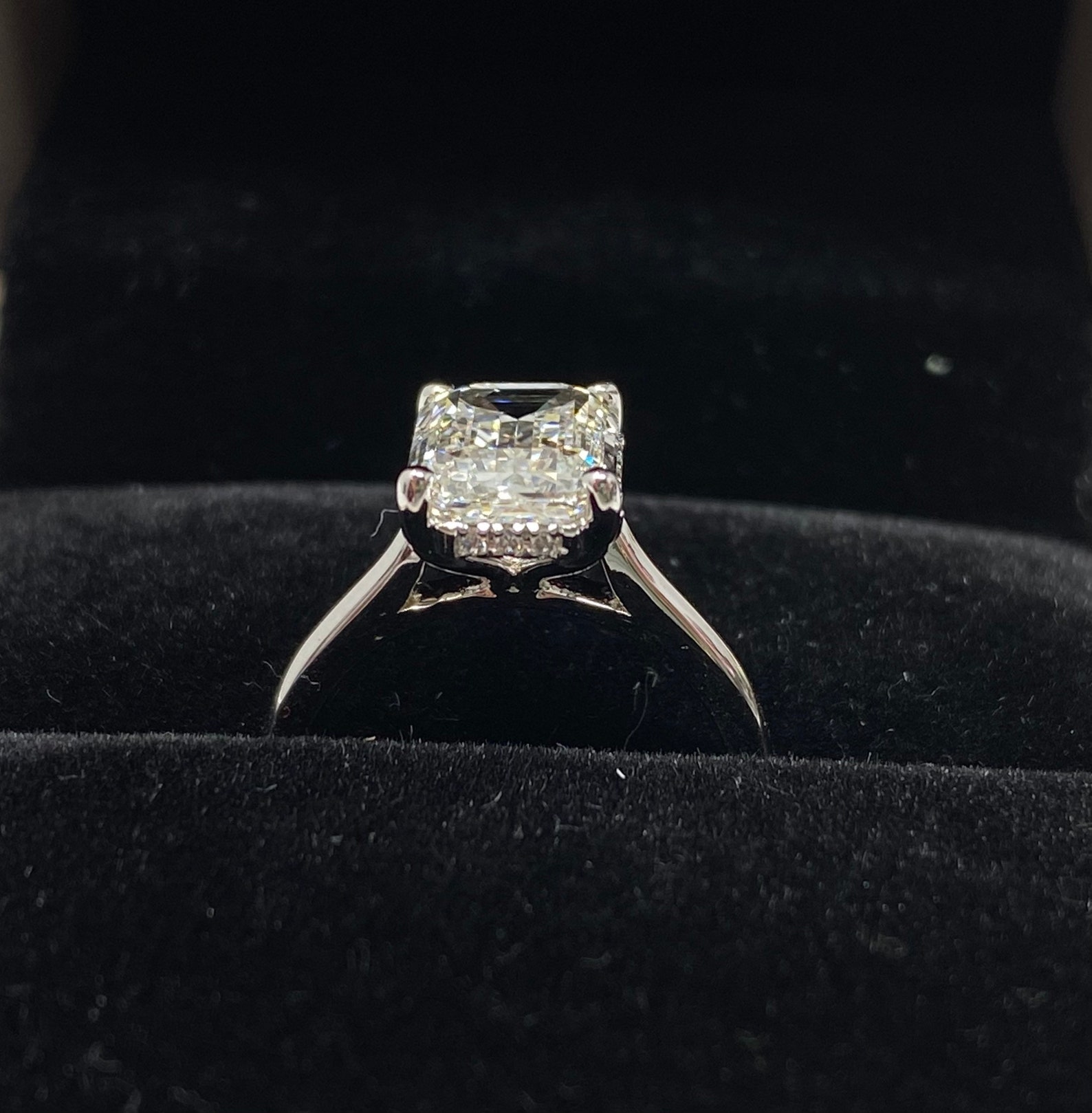 3.1ct Certified Emerald Cut Hidden Halo Diamond Ring | Etsy