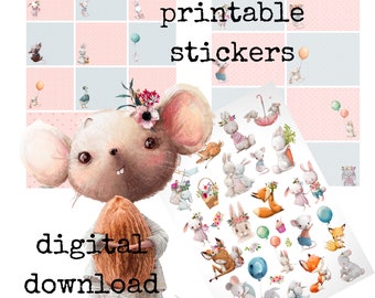 Printable Animal Stickers - Planner Stickers and Labels - 3 Pieces od PDF Printable A4 Sheets of Cute Animals