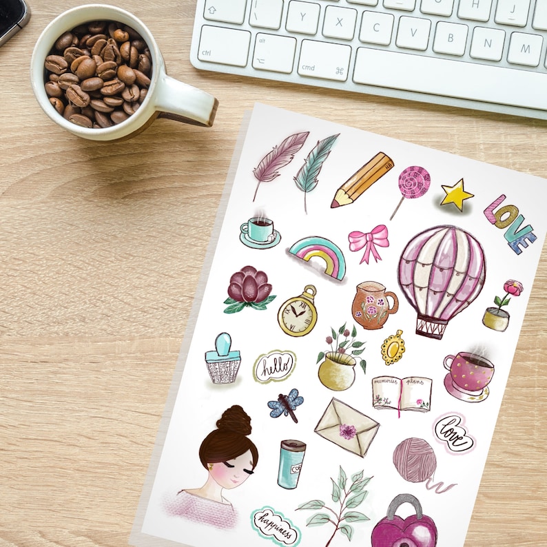 Printable Girly Planner Stickers PDF Printable One Sheet - Etsy Australia