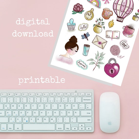 Printable Girly Planner Stickers PDF Printable One Sheet - Etsy
