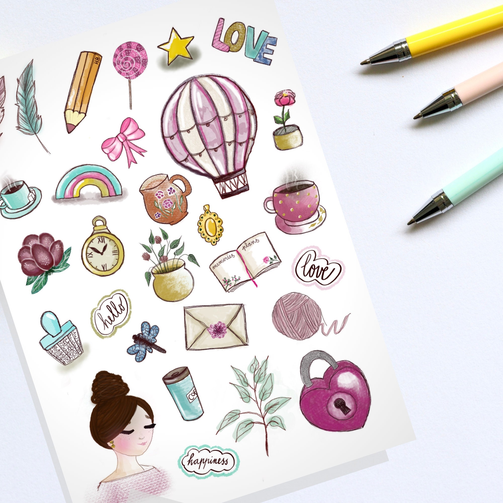 Printable Girly Planner Stickers PDF Printable One Sheet - Etsy Australia