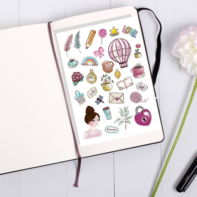printable girly planner stickers pdf printable one sheet etsy