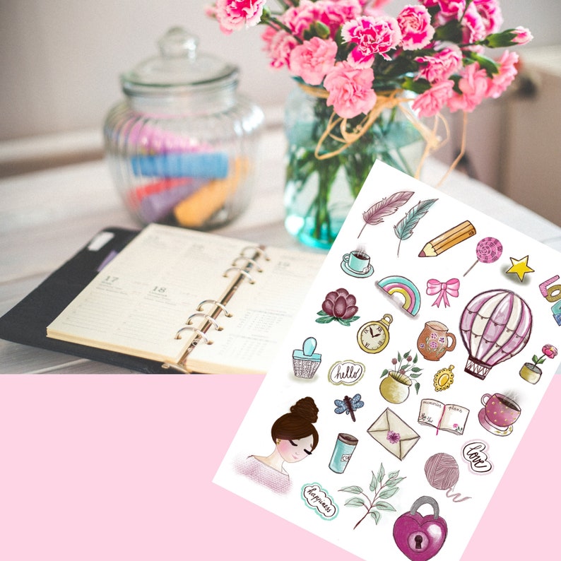 Printable Girly Planner Stickers PDF Printable One Sheet - Etsy Australia