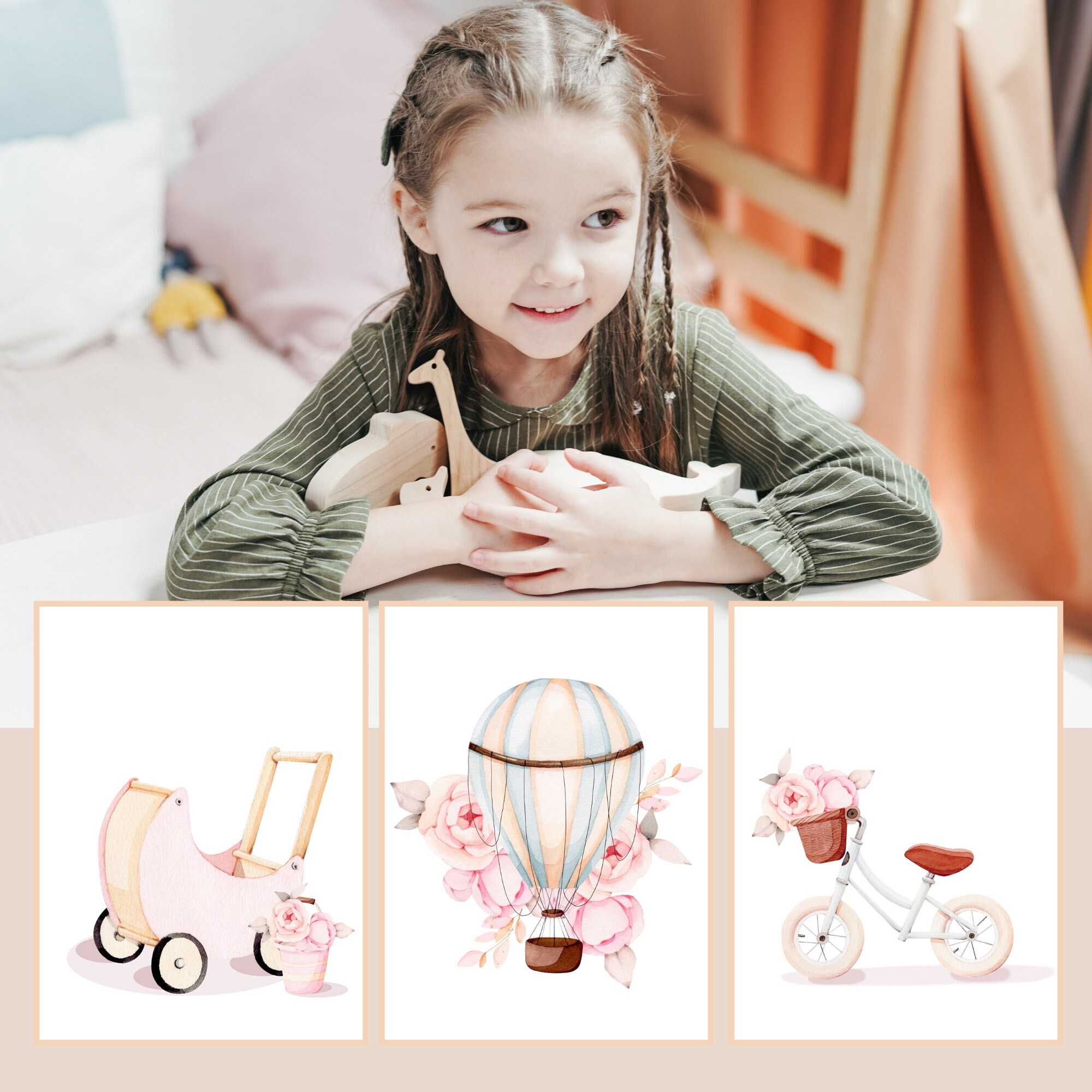 Pastel Watercolor Nursery Printables Hot Air Balloon Etsy